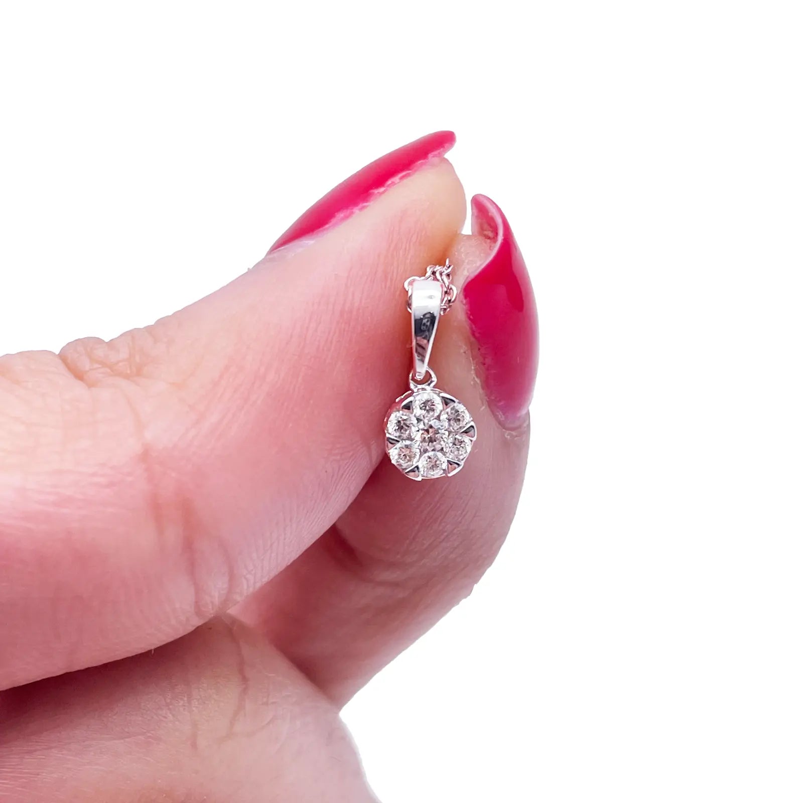 14ct White Gold Diamonds Round Pendant Necklace 0.14ct 