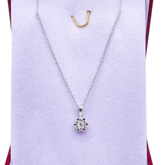 14ct White Gold Diamonds Round Pendant Necklace 0.24ct 
