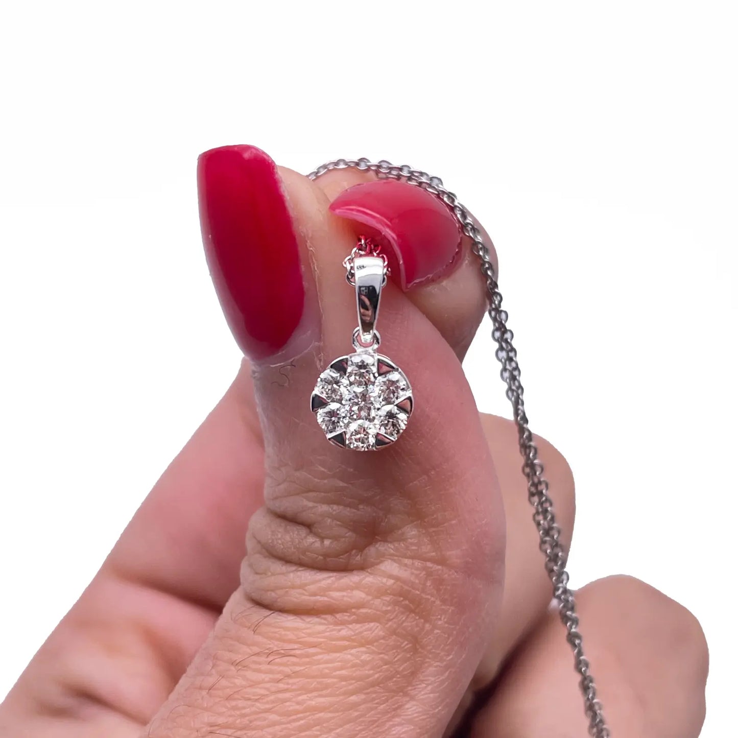 14ct White Gold Diamonds Round Pendant Necklace 0.24ct 