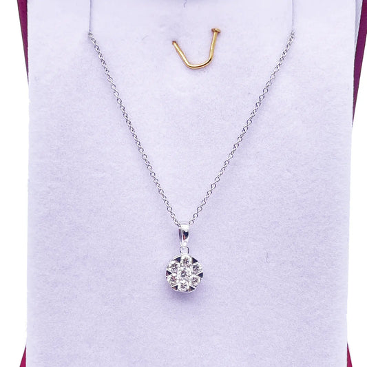 14ct White Gold Diamonds Round Pendant Necklace 0.40ct 