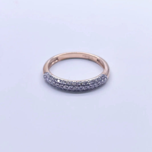 14ct Yellow Gold Diamond 3 Row Dome Shaped Pave Set Ring 0.34ct  Diamond Ring