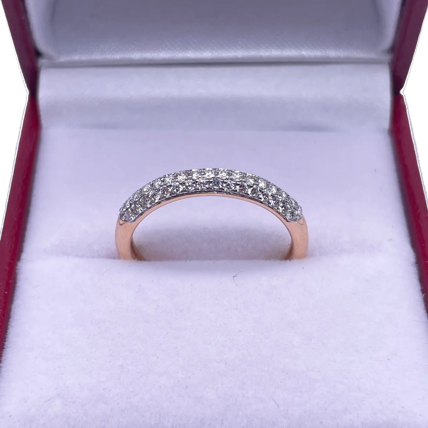 14ct Yellow Gold Diamond 3 Row Dome Shaped Pave Set Ring 0.34ct  Diamond Ring
