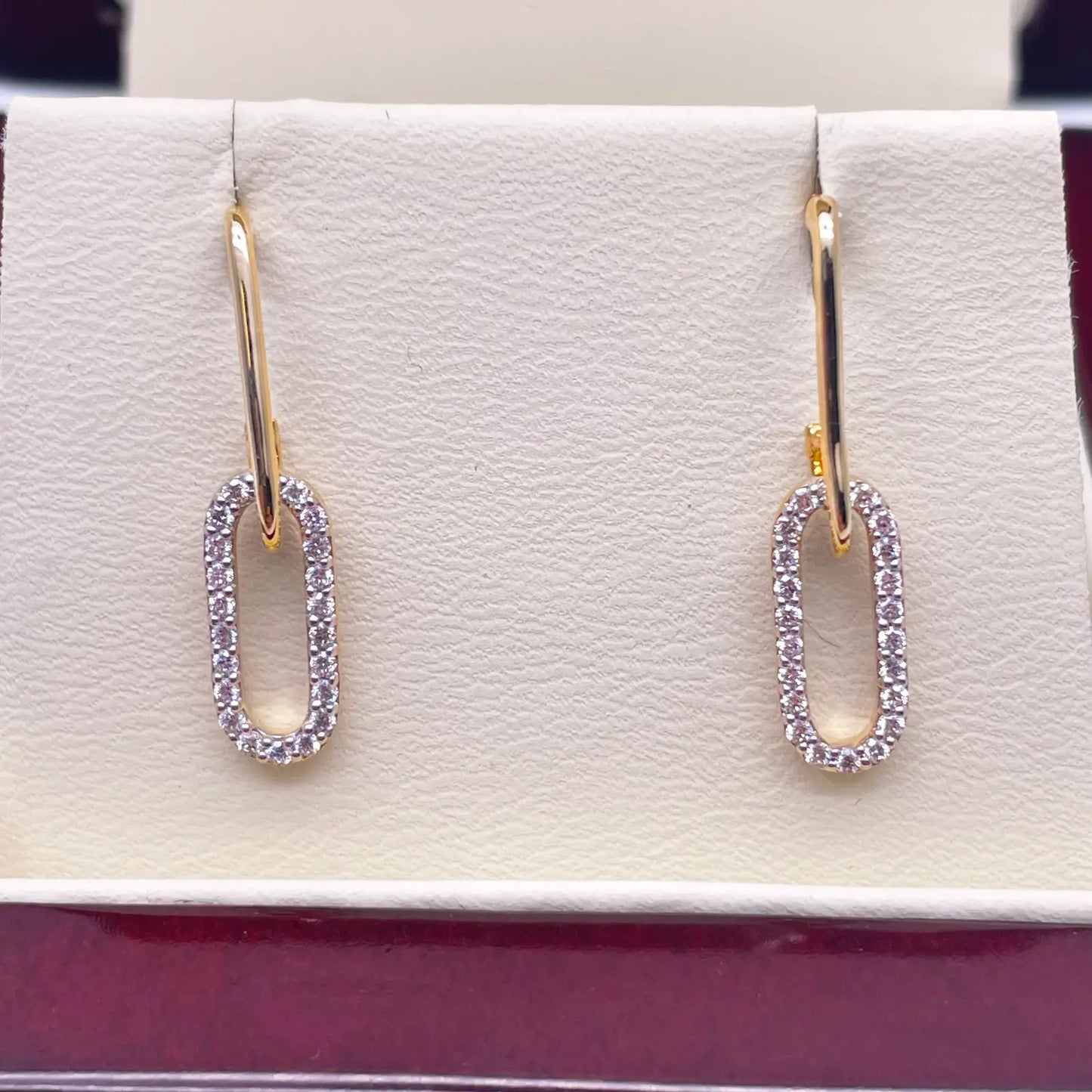 14ct Yellow Gold Paper Clip Link Pave Diamond Earrings 0.30ct 