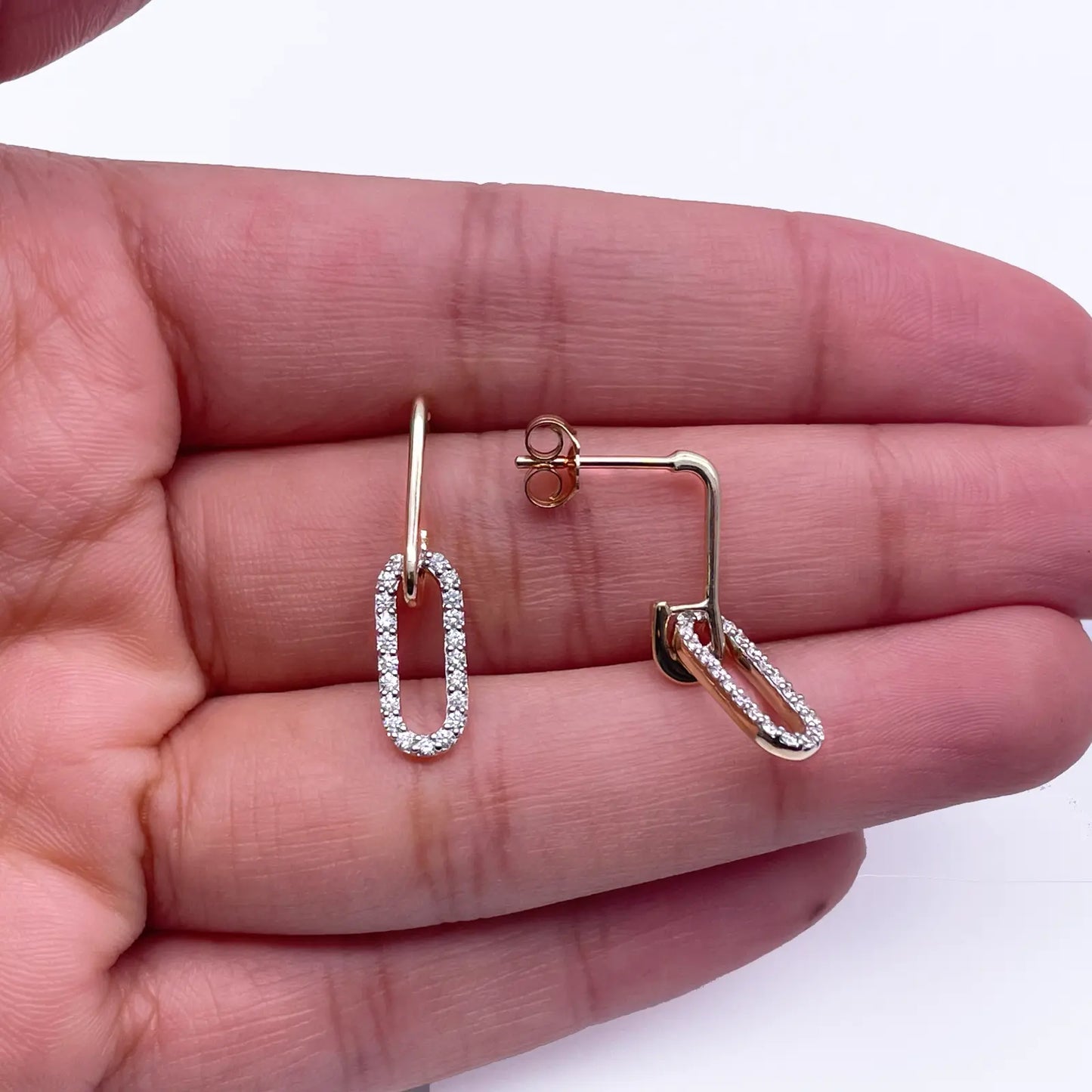 14ct Yellow Gold Paper Clip Link Pave Diamond Earrings 0.30ct 