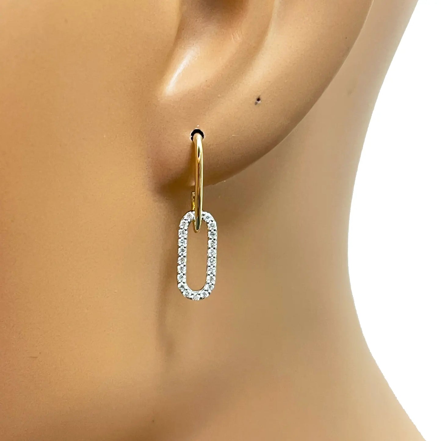 14ct Yellow Gold Paper Clip Link Pave Diamond Earrings 0.30ct 
