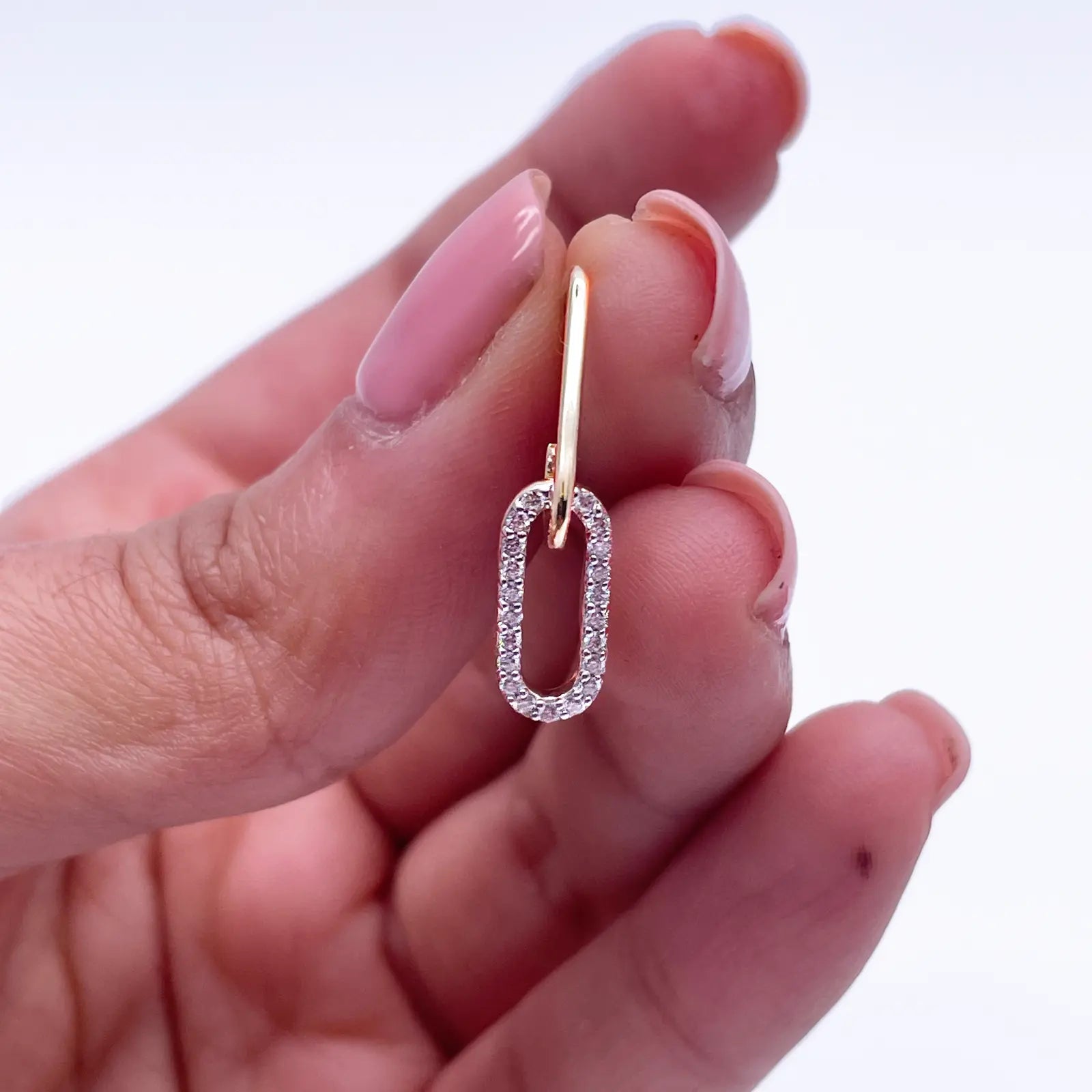 14ct Yellow Gold Paper Clip Link Pave Diamond Earrings 0.30ct 
