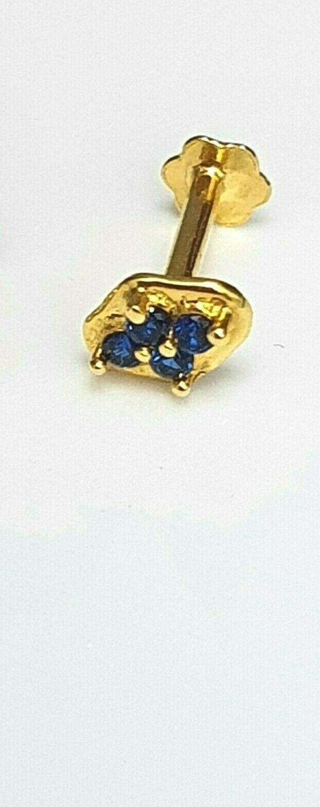 22ct Yellow Gold Blue Cubic Zirconia Claw Set Nose Stud