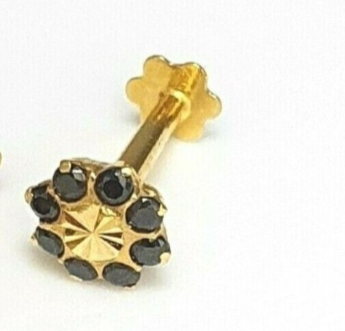 22ct Yellow Gold Black Cubic Zircon Claw Set Nose Stud