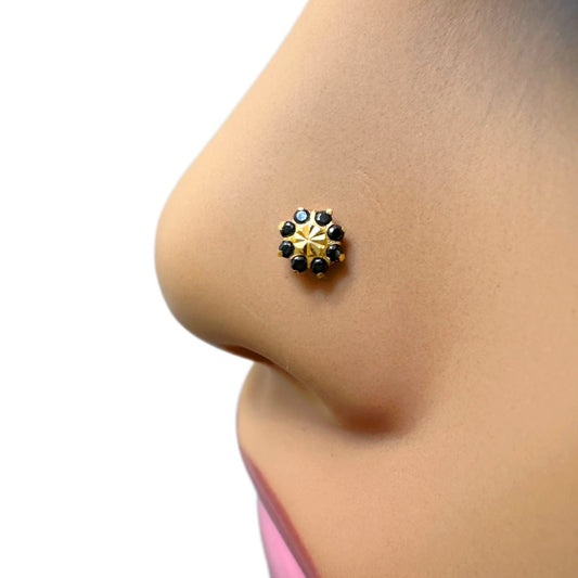 22ct Yellow Gold Black Cubic Zircon Claw Set Nose Stud