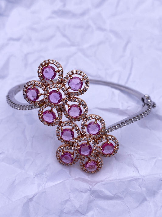 18Carat Rose and White Gold Diamond & Pink Sapphire Hinged Bangle 2.03 carats