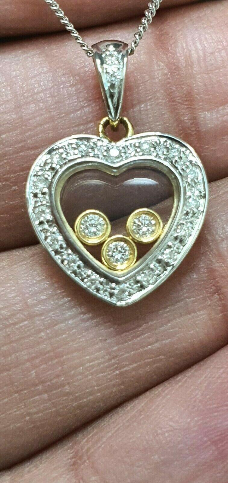 9ct Yellow Gold Floating Diamond Heart Pendant & Chain Necklace 0.17 carats