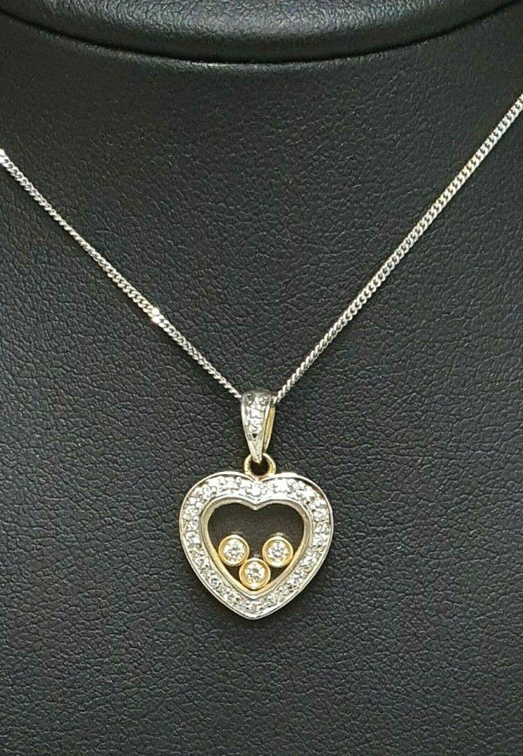 9ct Yellow Gold Floating Diamond Heart Pendant & Chain Necklace 0.17 carats