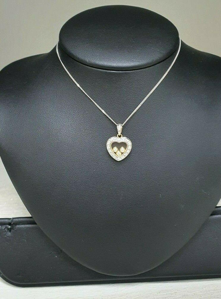 9ct Yellow Gold Floating Diamond Heart Pendant & Chain Necklace 0.17 carats