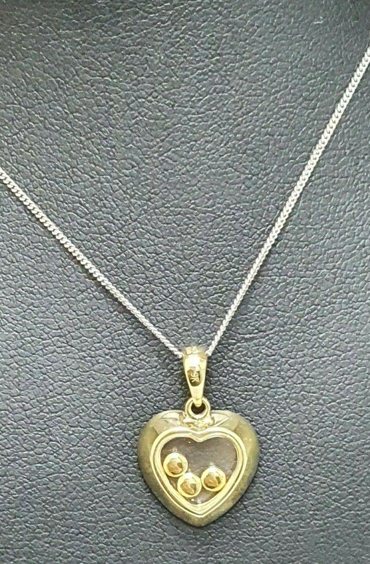 9ct Yellow Gold Floating Diamond Heart Pendant & Chain Necklace 0.17 carats