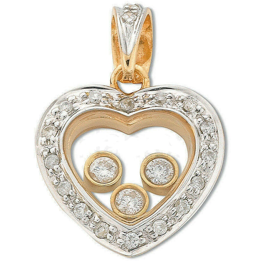 9ct Yellow Gold Floating Diamond Heart Pendant & Chain Necklace 0.17 carats