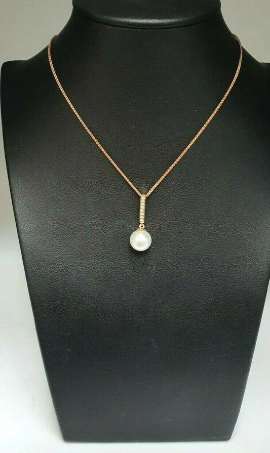 18Carat Rose Gold South Sea Pearl & Diamonds Pendant Necklace 0.08cts 