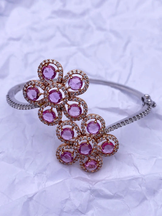 18Carat Rose and White Gold Diamond & Pink Sapphire Hinged Bangle 2.03 carats  Diamond Bracelets