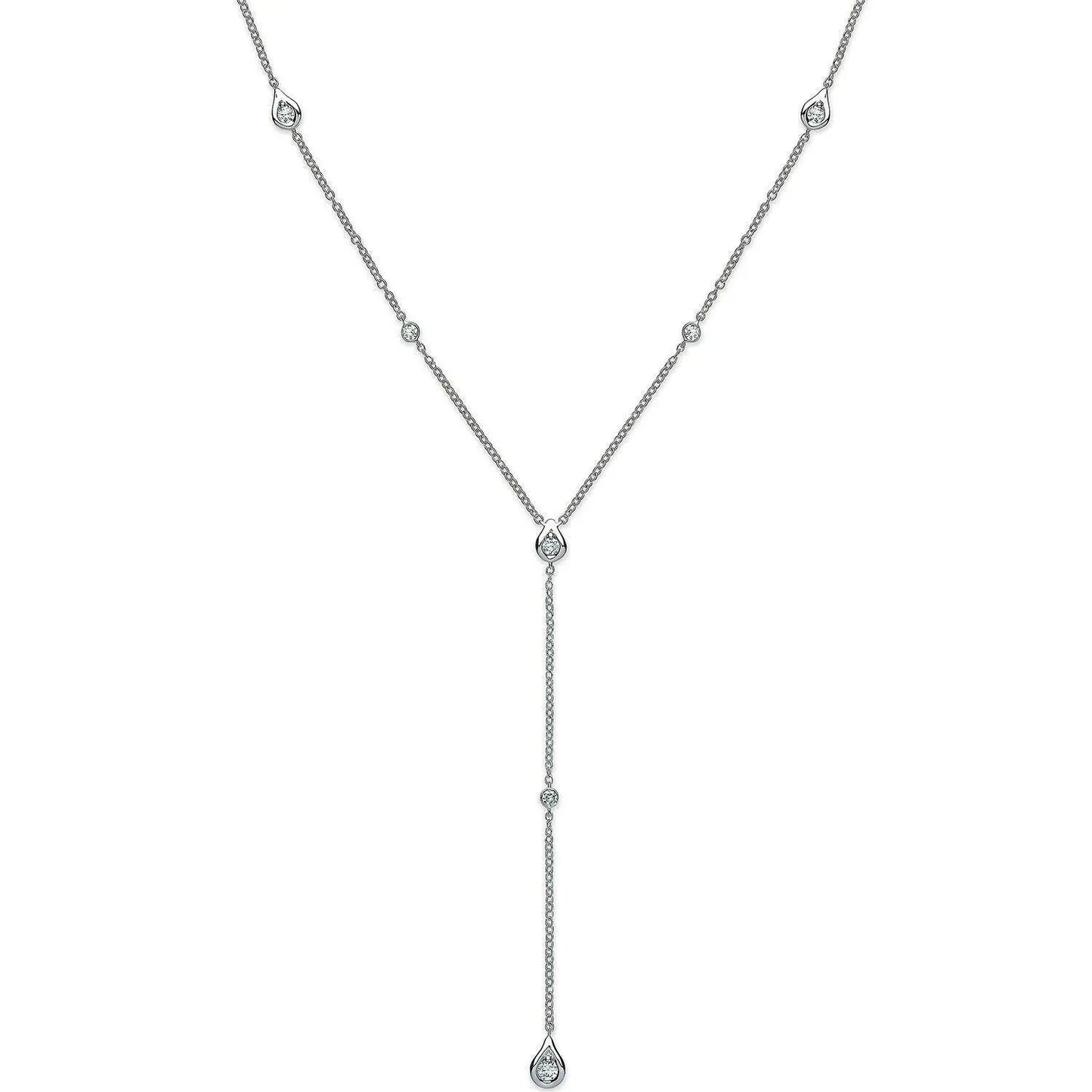 18Carat White Gold Round Diamond Lariat Rubover Necklace 0.32cts G-SI 18''Inches  Diamond Lariat Necklace