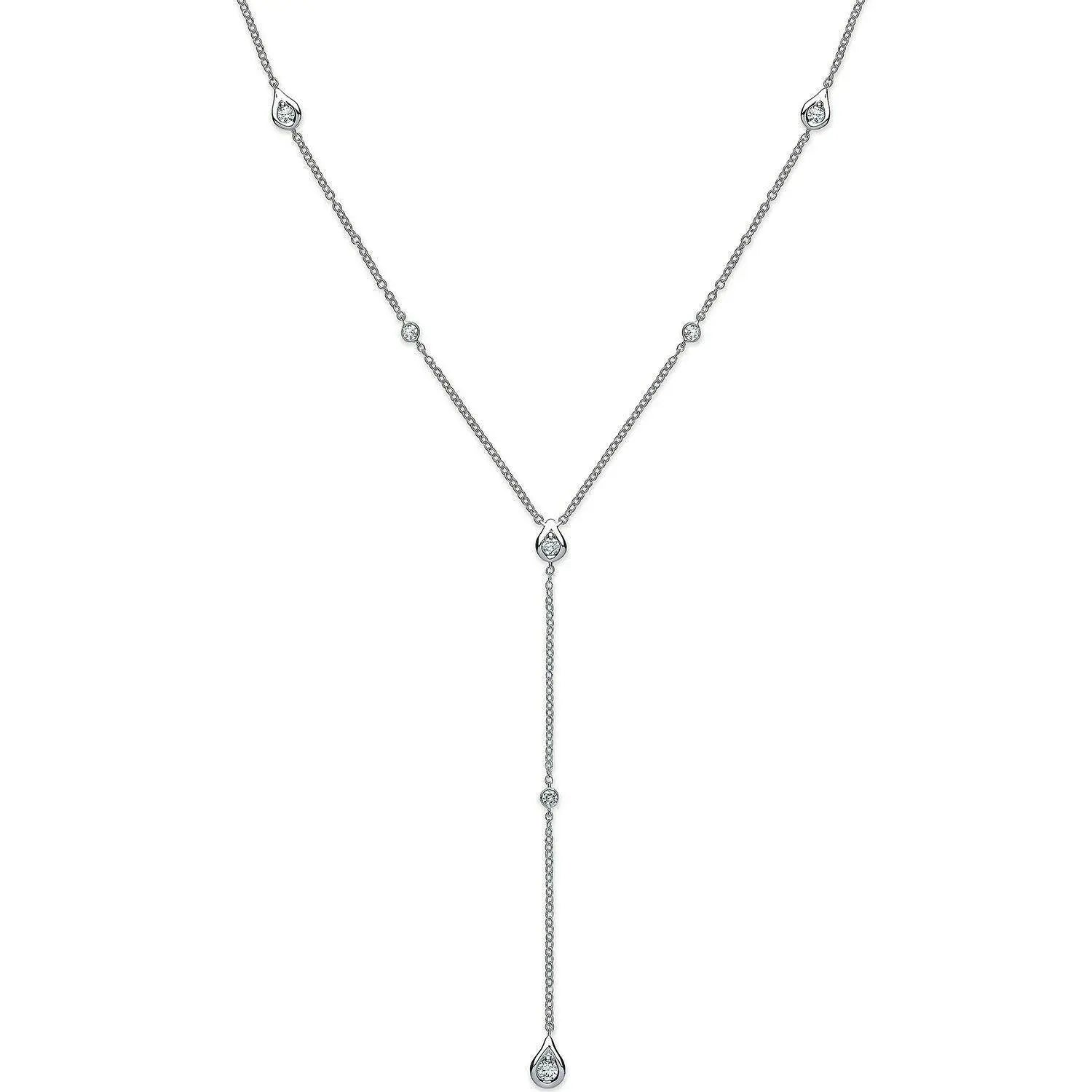 18Carat White Gold Round Diamond Lariat Rubover Necklace 0.32cts G-SI 18''Inches  Diamond Lariat Necklace