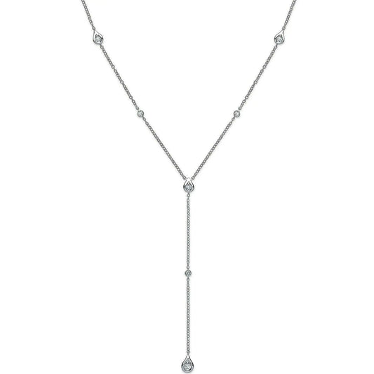 18Carat White Gold Round Diamond Lariat Rubover Necklace 0.32cts G-SI 18''Inches  Diamond Lariat Necklace