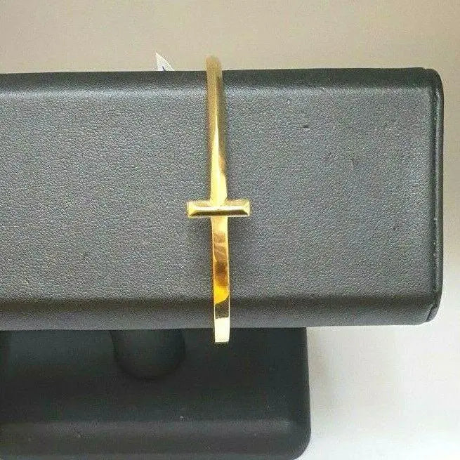 18Carat Yellow Gold T Square Hinged Bangle 21 Grams  Gold Bracelet