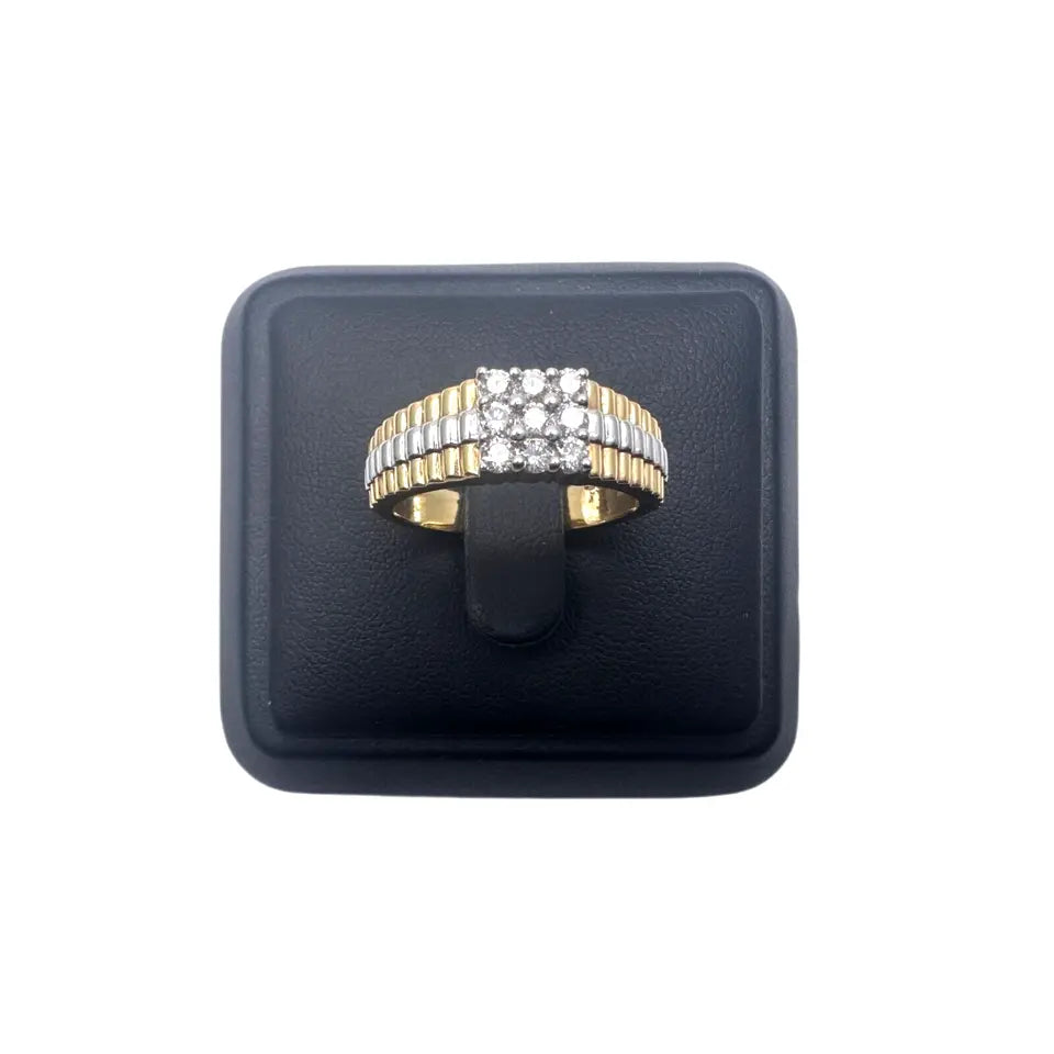 18Ct Yellow Gold Diamond 9 Stone Men's Ring Bi-Colour Ribbed Shank 0.50cts G/SI 