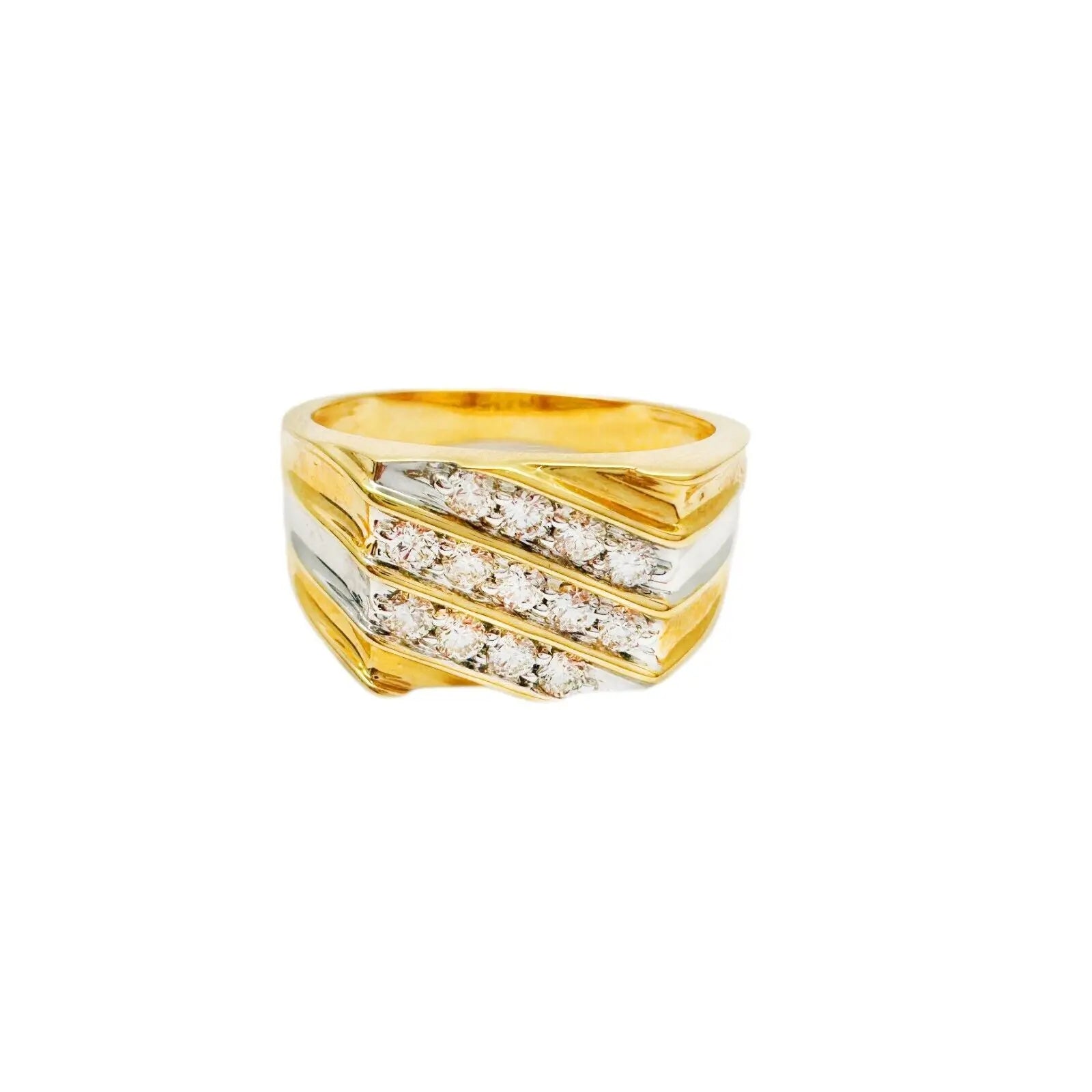 18K Yellow Gold 13 Stone Fancy Mens ring with Round Diamond  0.50cts G/SI 