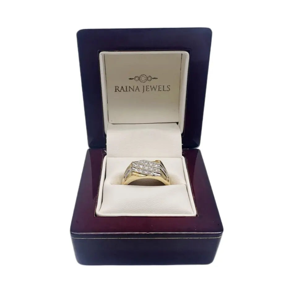 18K Yellow Gold 13 Stone Fancy Mens ring with Round Diamond  0.50cts G/SI 