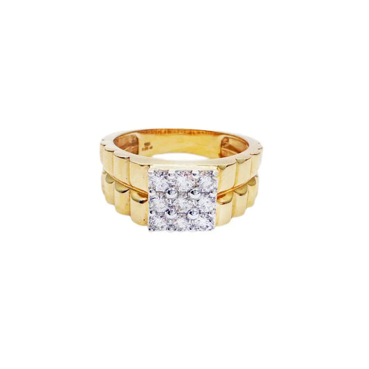 18K Yellow Gold 9 Stone Fancy  Mens ring with Round Diamond  0.65cts G/SI 
