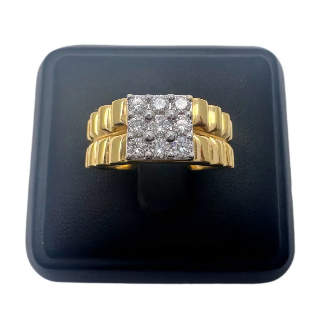 18K Yellow Gold 9 Stone Fancy  Mens ring with Round Diamond  0.65cts G/SI 