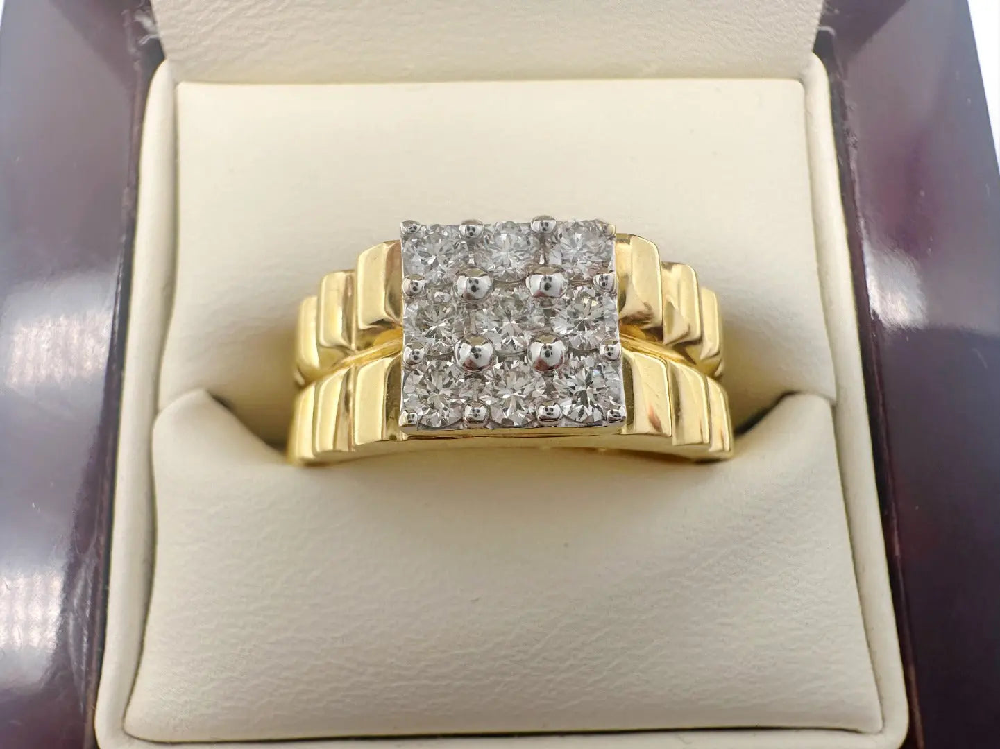 18K Yellow Gold 9 Stone Fancy  Mens ring with Round Diamond  0.65cts G/SI 