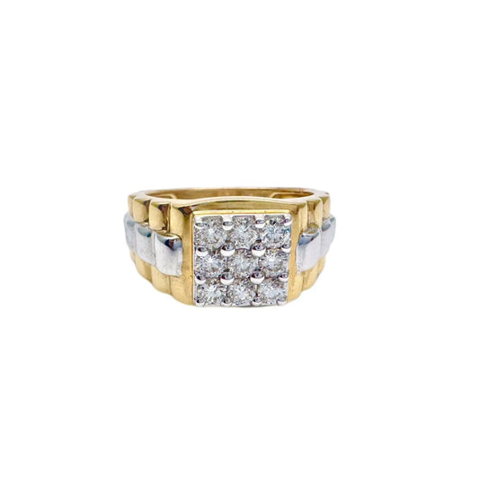 18K Yellow Gold 9 Stone Fancy Mens ring with Round Diamond  0.81cts G/SI  Diamond Ring