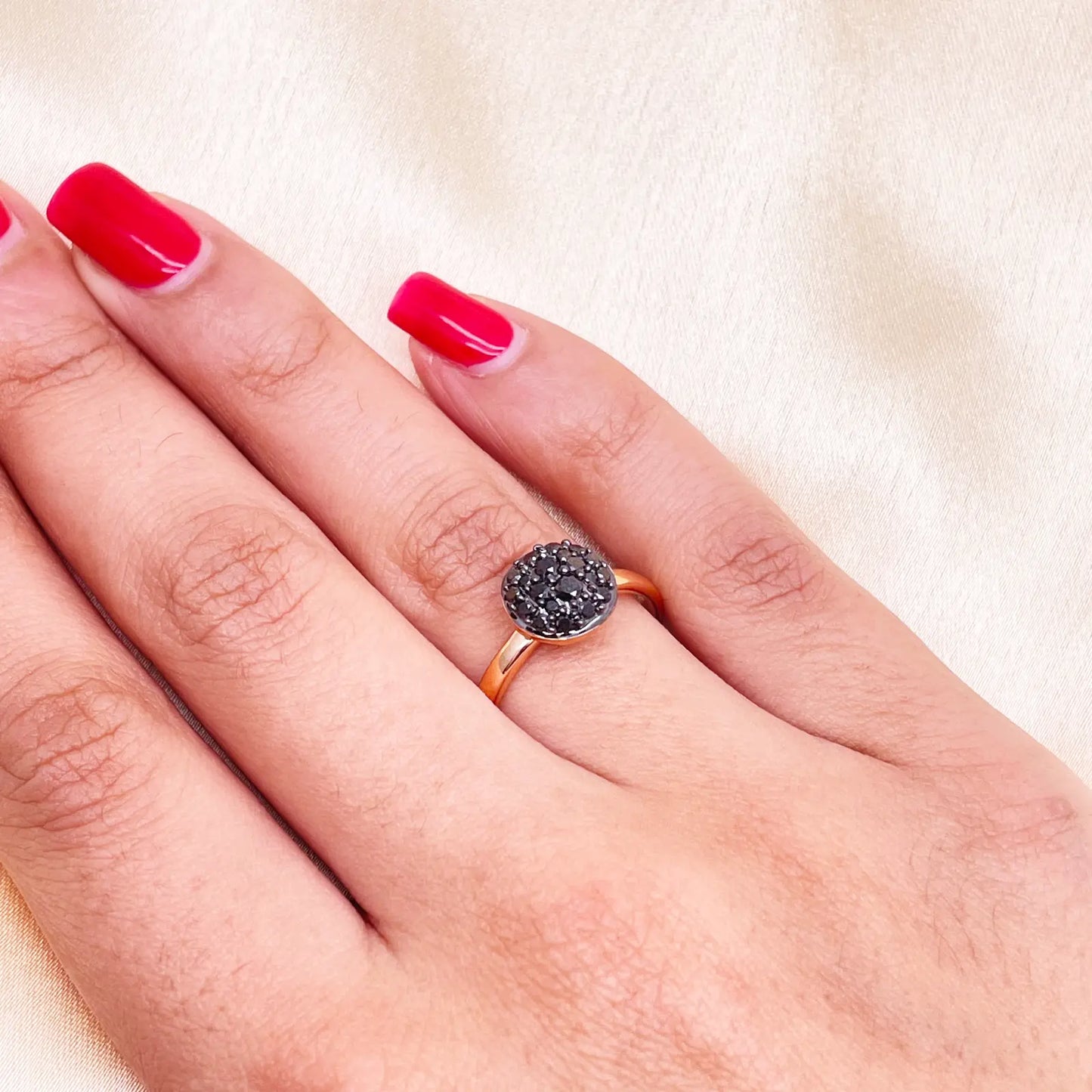 18ct Rose Gold Natural Black Diamond Cluster Ring 0.41ct  Diamond Ring