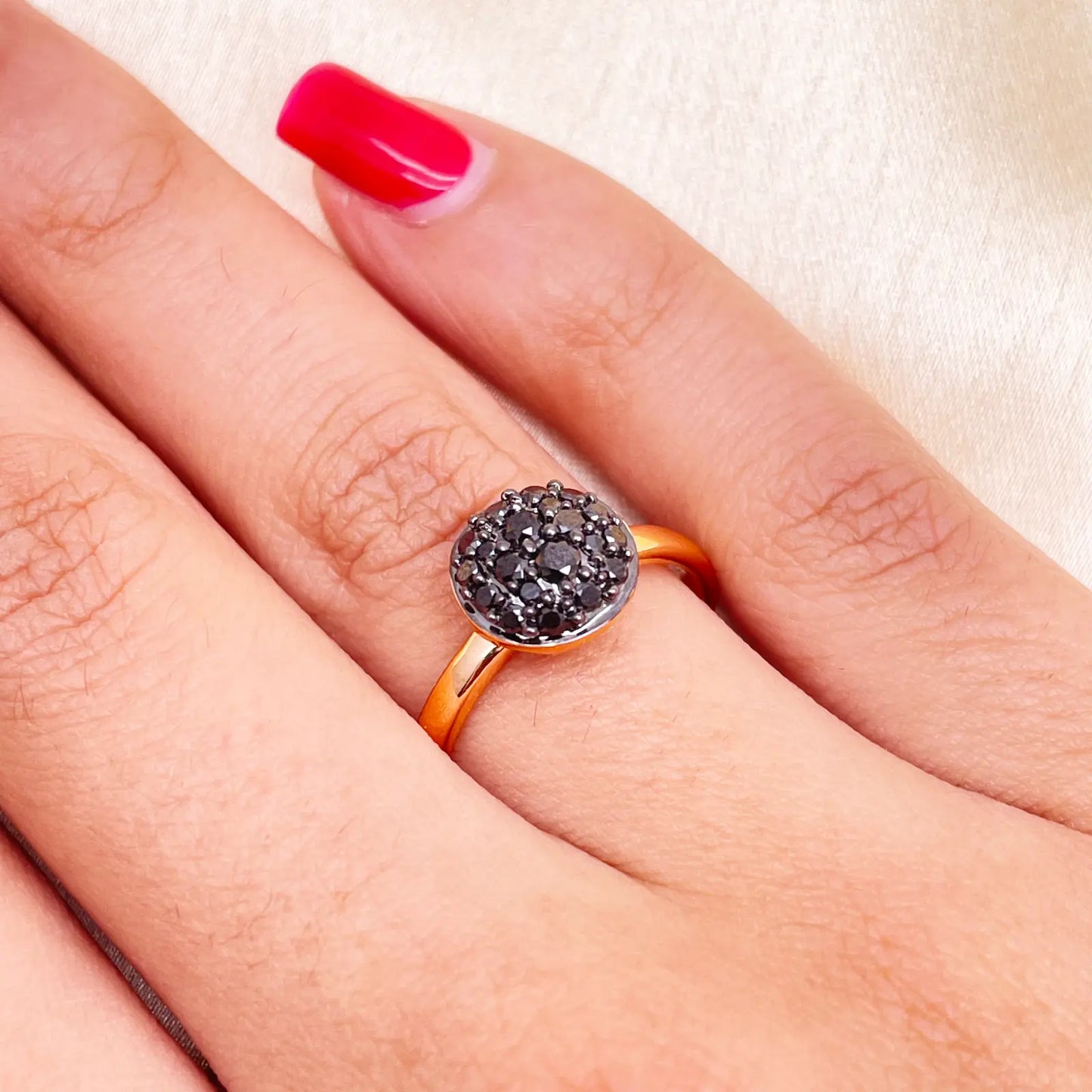 18ct Rose Gold Natural Black Diamond Cluster Ring 0.41ct  Diamond Ring