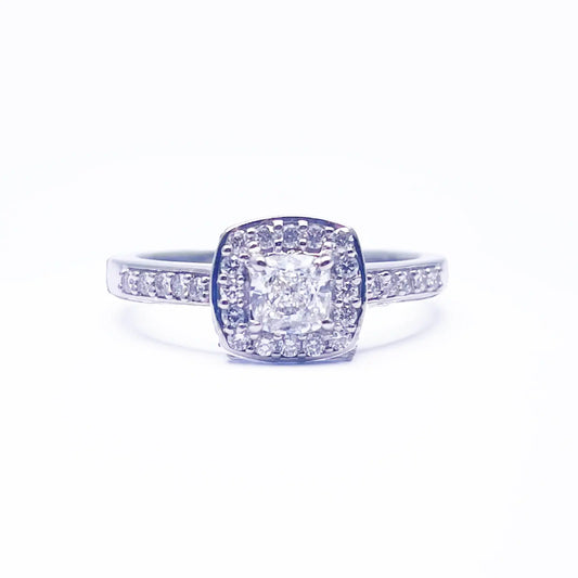 18ct White Gold 4-Claw Cushion Natural Diamond Halo Engagement Ring 0.60ct GIA  Diamond Ring