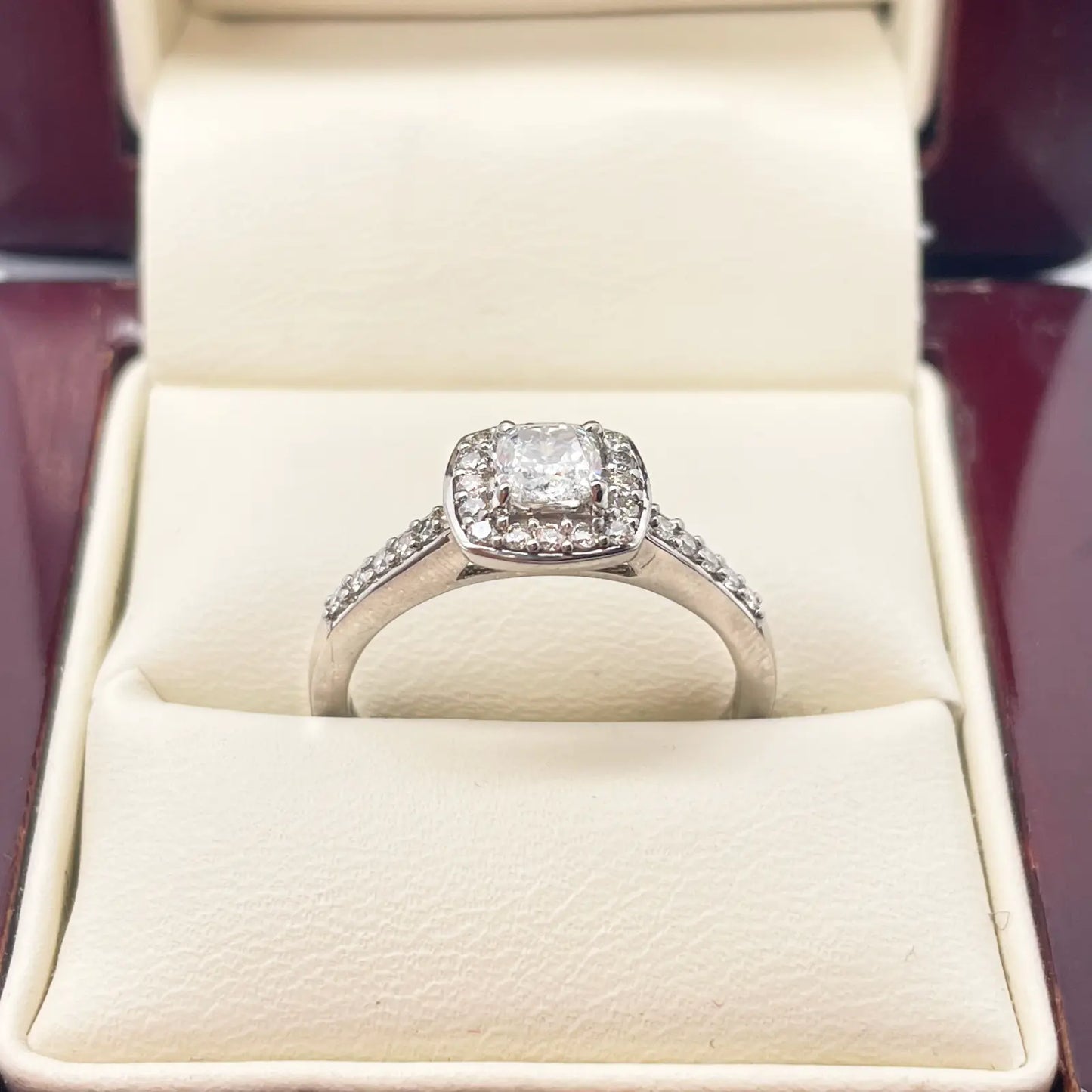 18ct White Gold 4-Claw Cushion Natural Diamond Halo Engagement Ring 0.60ct GIA  Diamond Ring