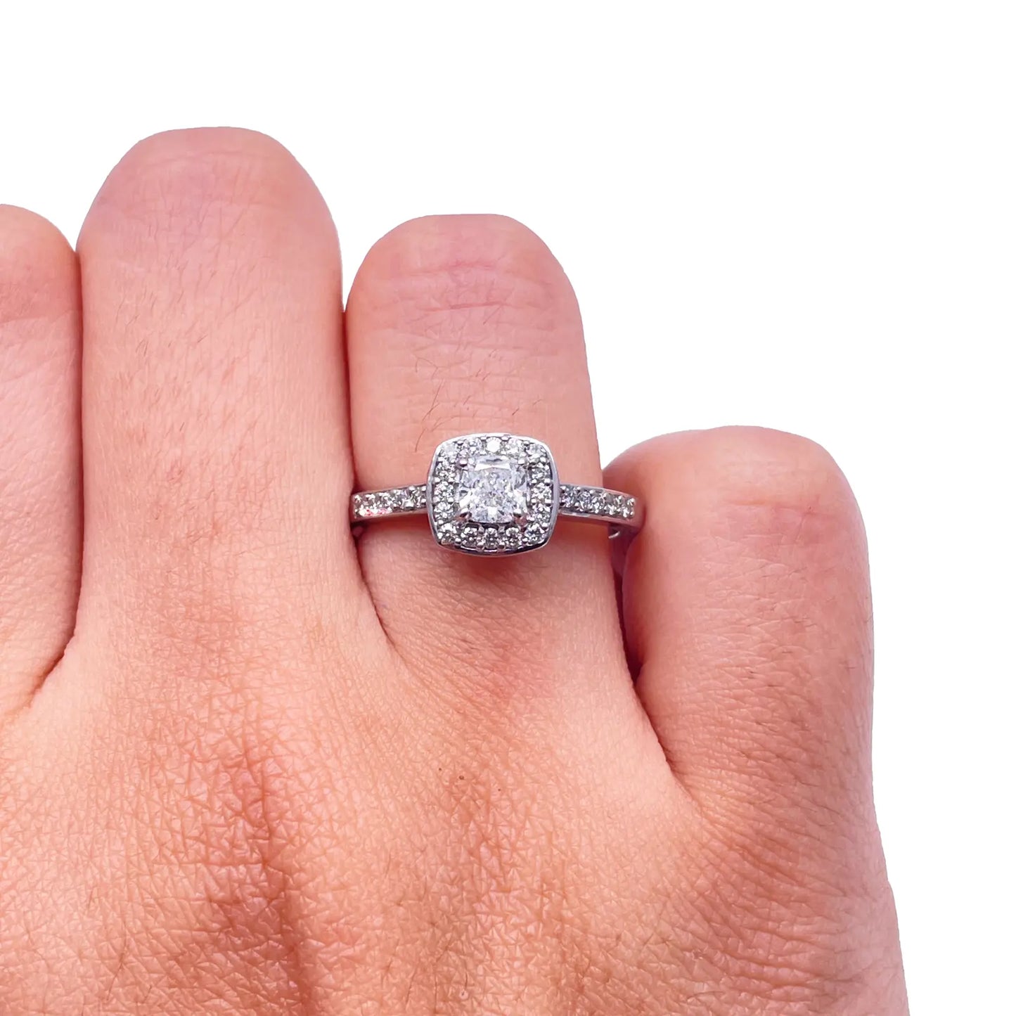 18ct White Gold 4-Claw Cushion Natural Diamond Halo Engagement Ring 0.60ct GIA  Diamond Ring