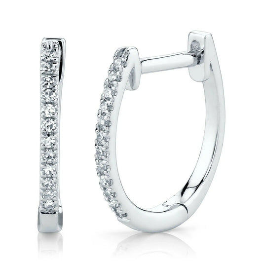 18ct White Gold Diamond Pair of Hoop Earrings 0.10 carats 1.1mm wide 