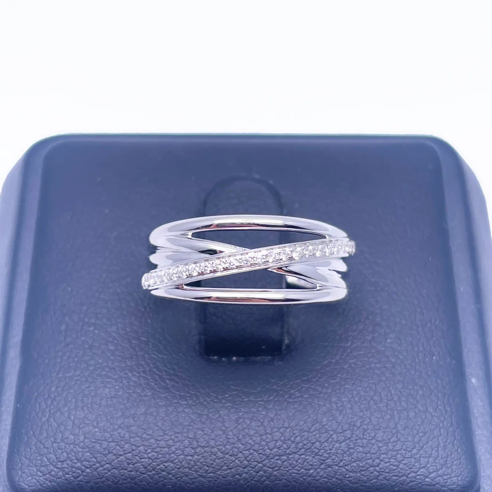 18ct White Gold Diamond Polished Crossover Half Eternity Ring 0.12ct  Diamond Ring