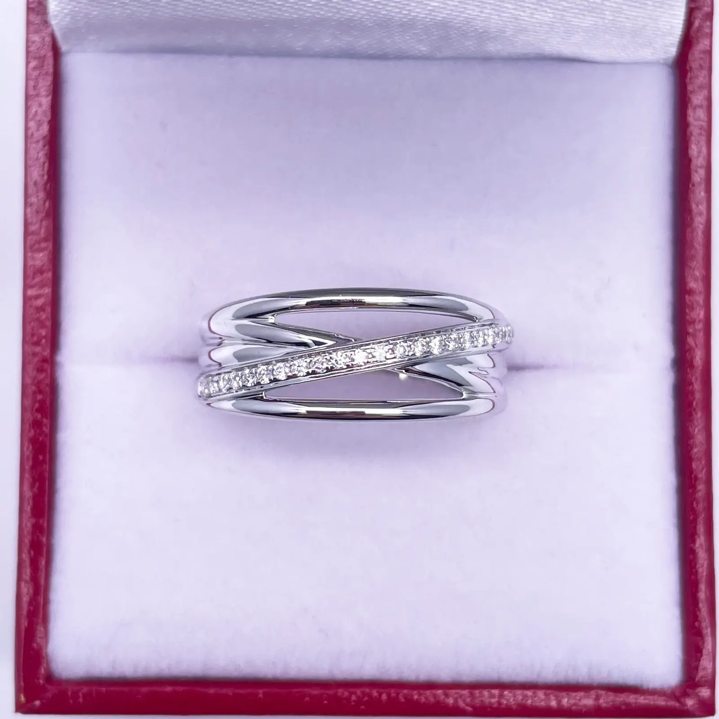 18ct White Gold Diamond Polished Crossover Half Eternity Ring 0.12ct  Diamond Ring