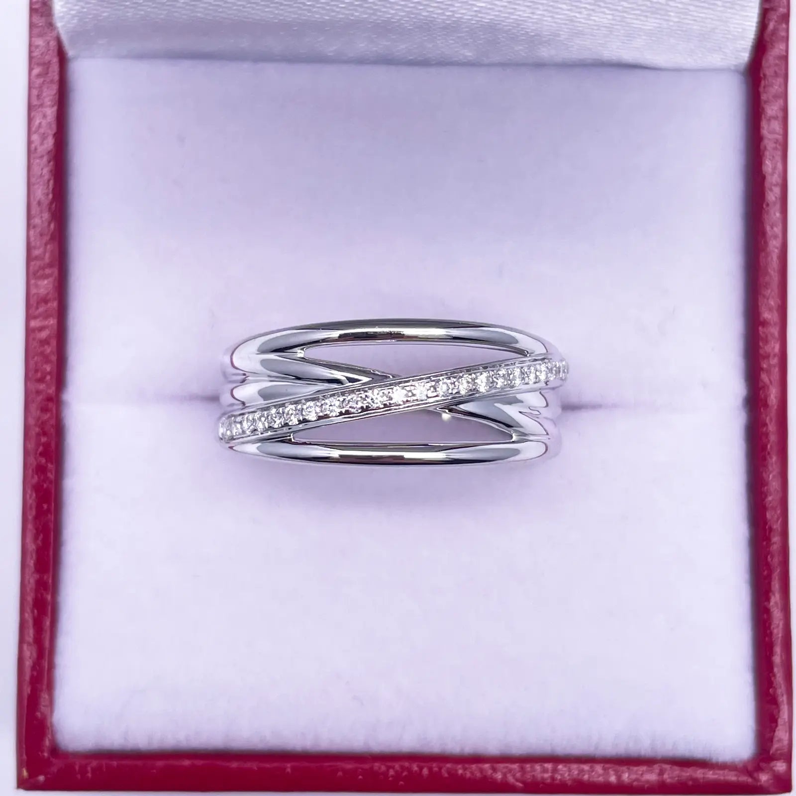 18ct White Gold Diamond Polished Crossover Half Eternity Ring 0.12ct  Diamond Ring