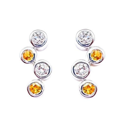 18ct White Gold Natural Diamond & Yellow Sapphire Bubble Drop Earrings, 0.59ct 