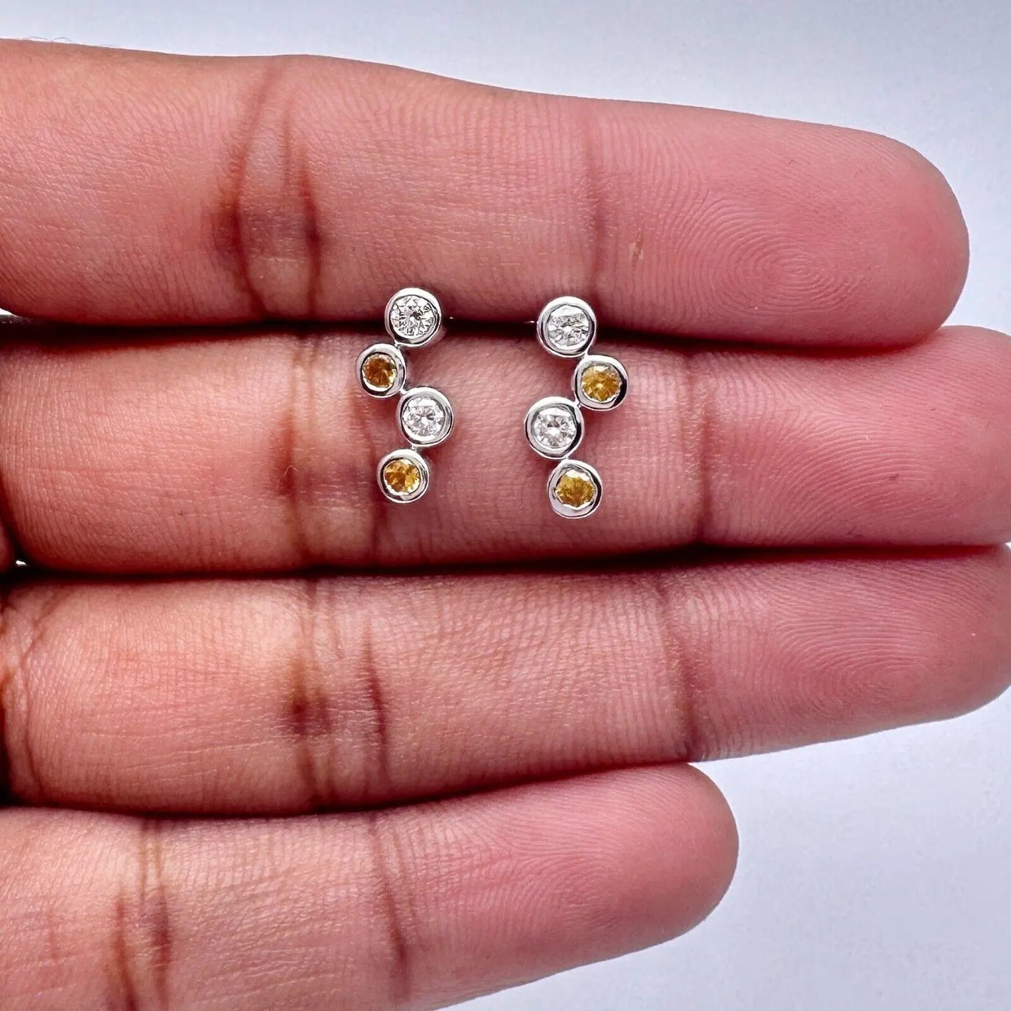 18ct White Gold Natural Diamond & Yellow Sapphire Bubble Drop Earrings, 0.59ct 