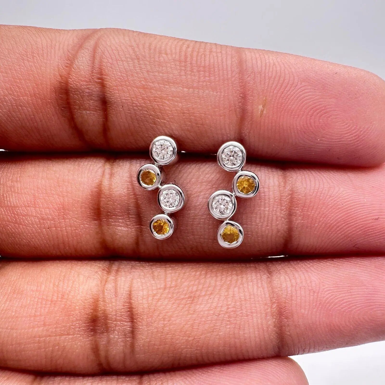 18ct White Gold Natural Diamond & Yellow Sapphire Bubble Drop Earrings, 0.59ct 