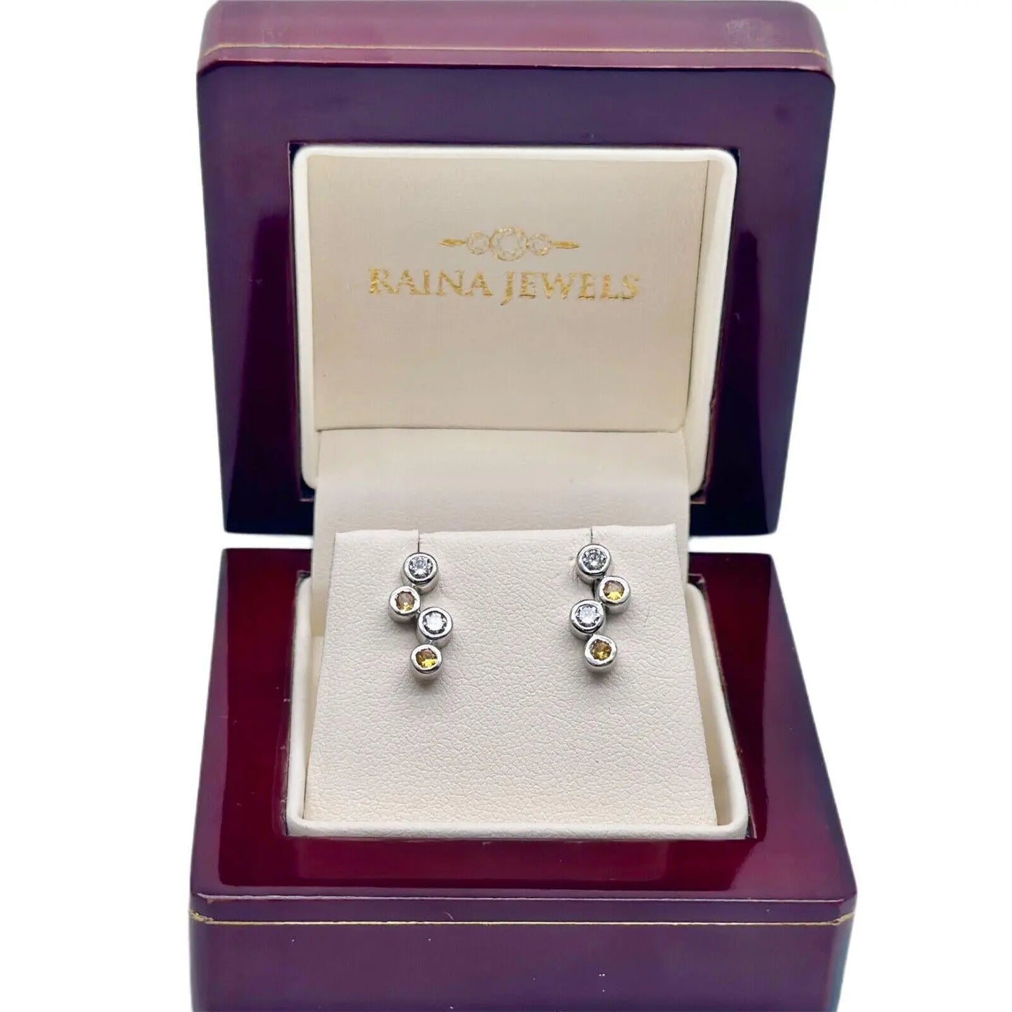 18ct White Gold Natural Diamond & Yellow Sapphire Bubble Drop Earrings, 0.59ct 