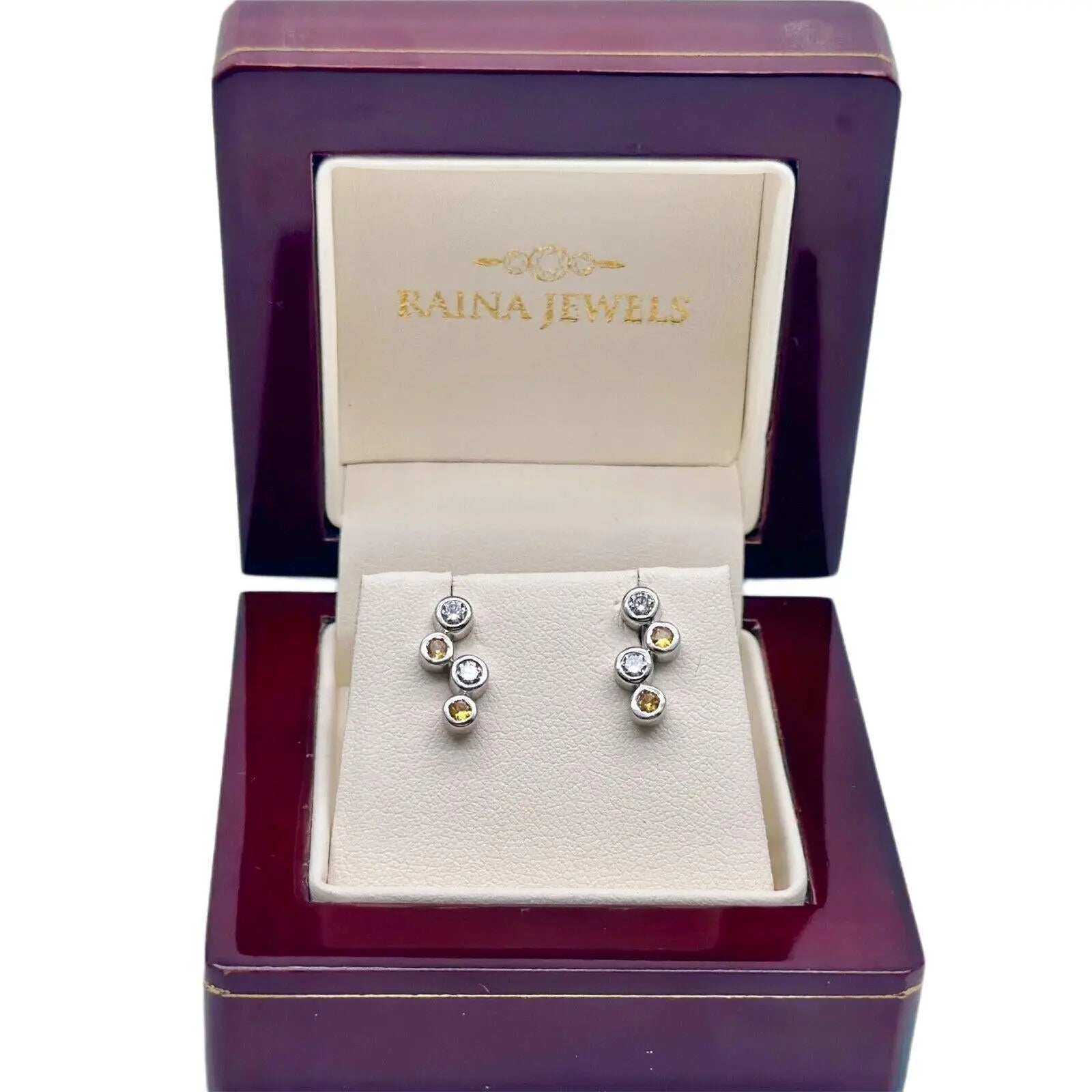 18ct White Gold Natural Diamond & Yellow Sapphire Bubble Drop Earrings, 0.59ct 
