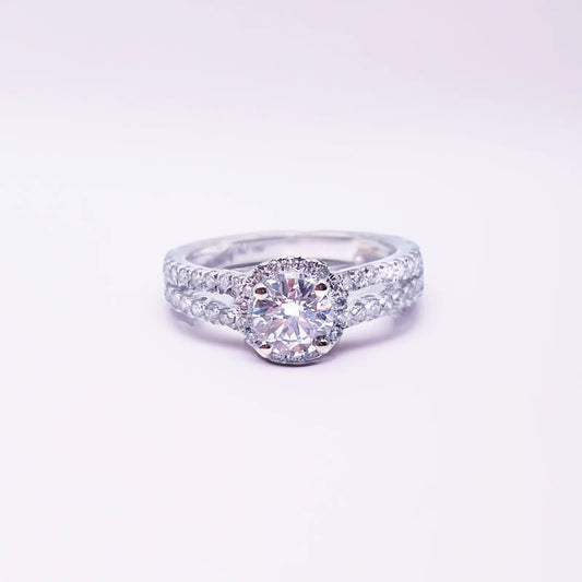 18ct White Gold Natural Round Diamond Halo Split Band Engagement Ring 1ct GIA  Diamond Ring