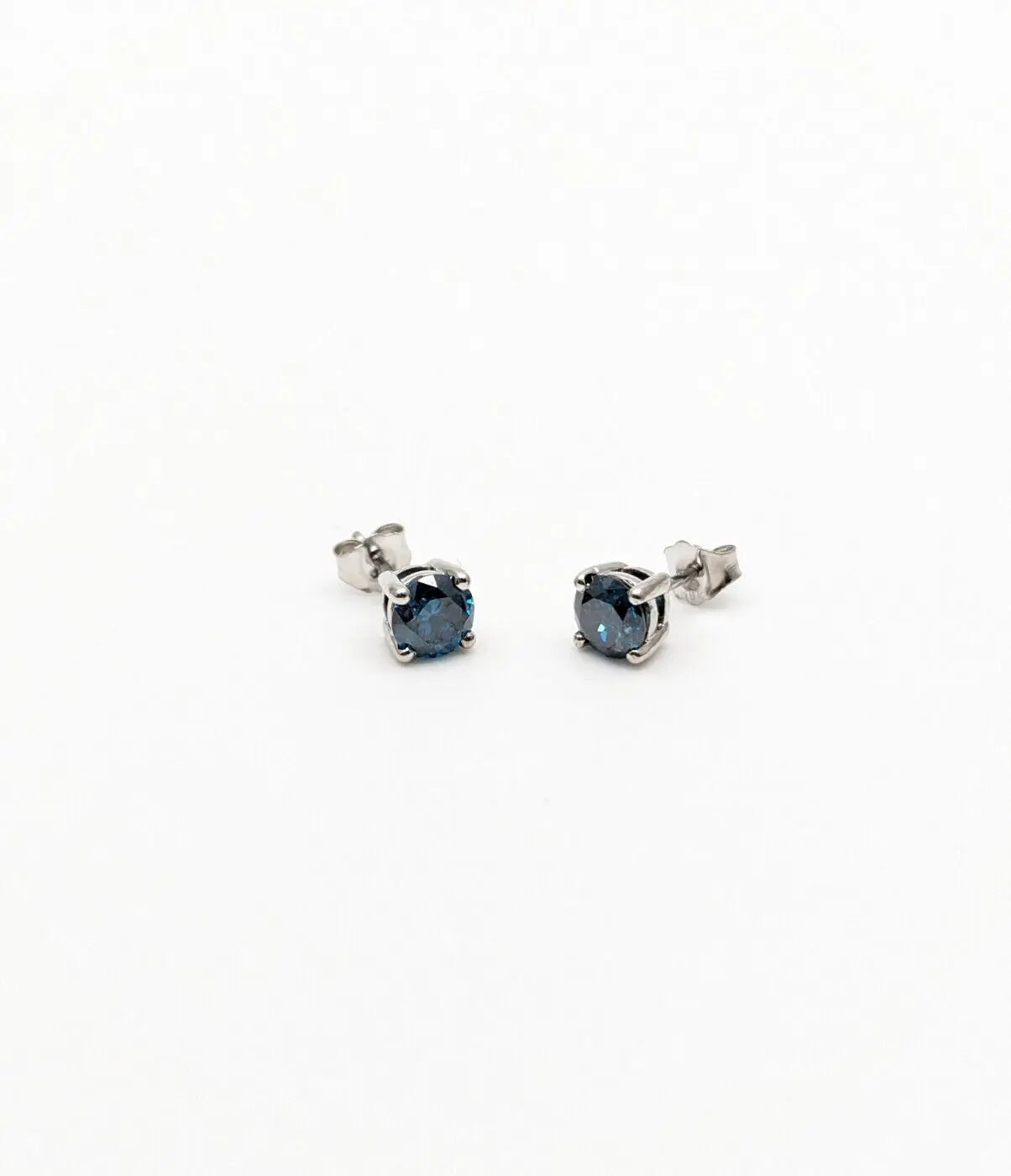 18ct White Gold Natural Teal Blue Diamond 4 Claw Ear Stud Earrings 1.60ct 