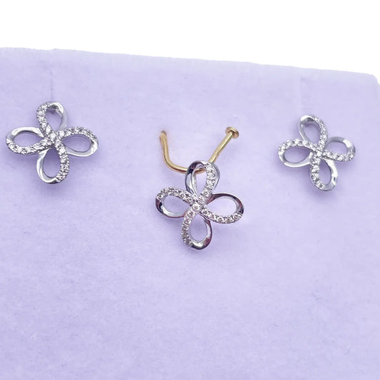 18ct White Gold Swirl Infinity Diamond Earrings & Matching Pendant 0.17ct 