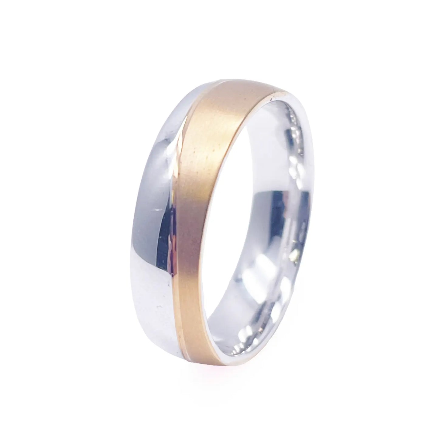 18ct White/Yellow Gold Two-Tone Mens Wedding 6mm Band With Half Matt Groove 
